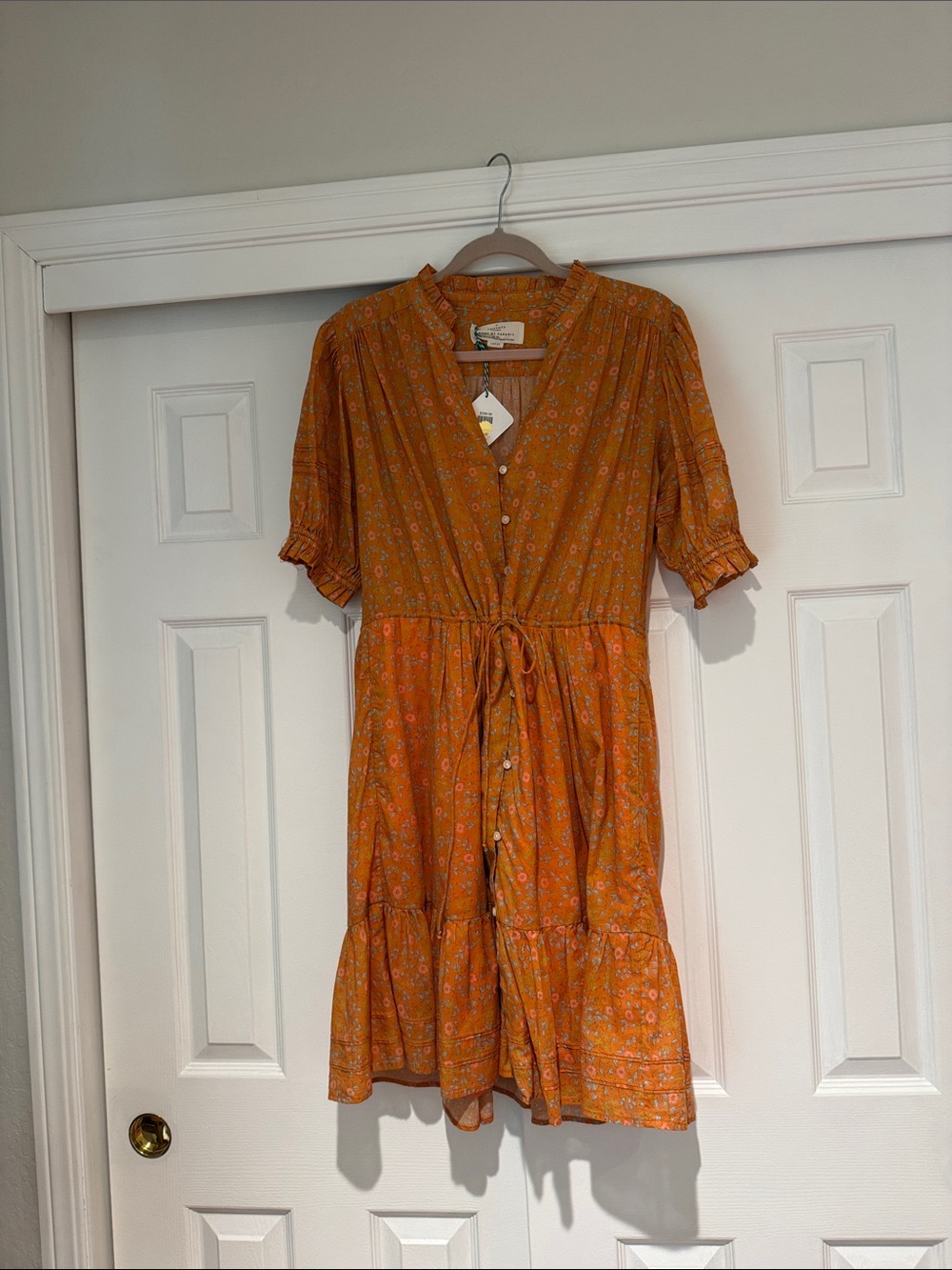Trovata Mustard Floral Tiered Button-Front Midi Dress
